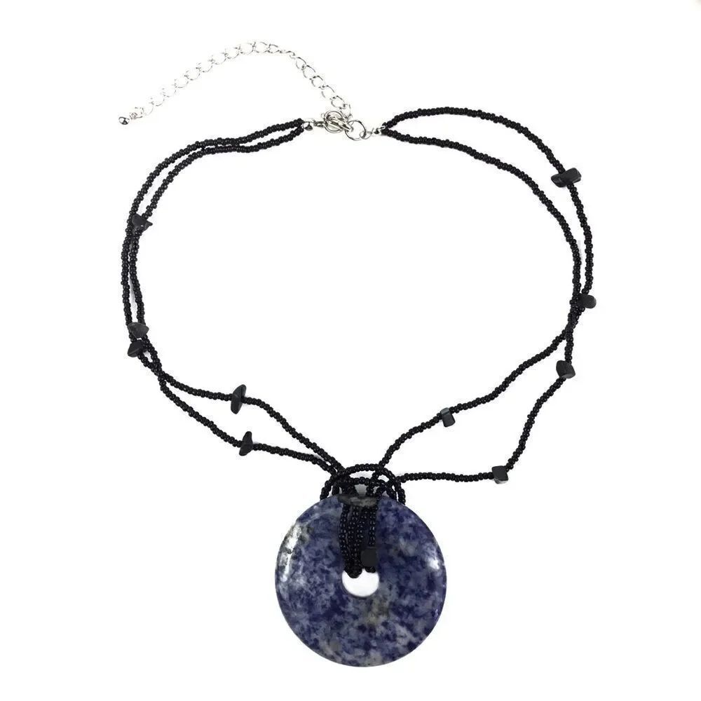 Necklace Blue White Tan Stone Donut Pendant NWOT
